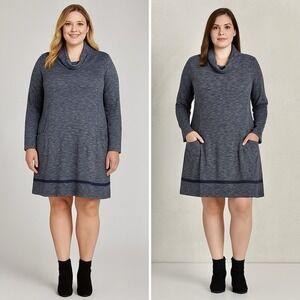 NEW‎ Chris McLaughlin Cozy Ribbed Knit Sweater Dress Size 16 Blue Pockets Casual